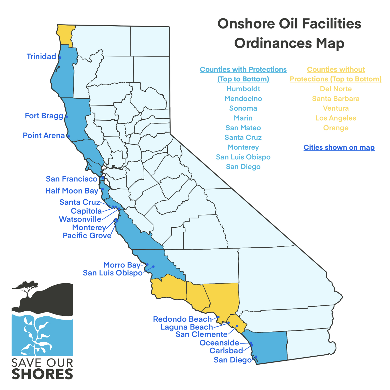 Map showing the onshore ordinances